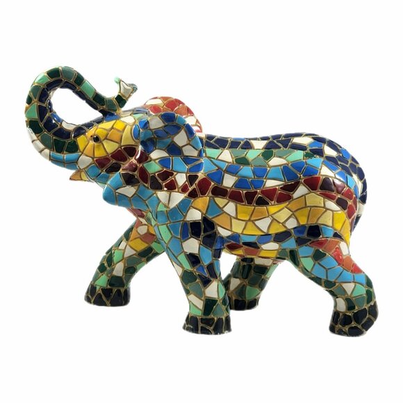 Vintage Mosaic Lucky Elephant Figurine Handmade Luck Statue Vtg Gaurdi Barcino - Picture 2 of 9